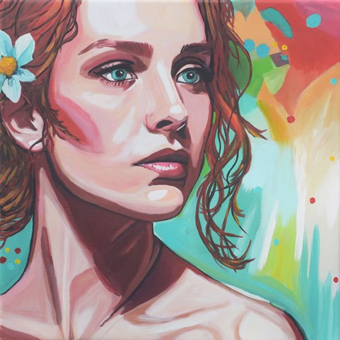 Modernes abstraktes Portrait zeitgenssisch - rote Haare mit Blte.jpg